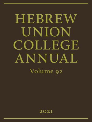cover image of Hebrew Union College Annual Volume 92 (2021)